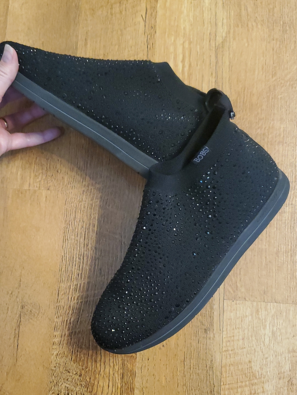 Bobs Sketchers Black Rhinestone Memory Foam Slip On Shoes Size 9 - Picture 10 of 10